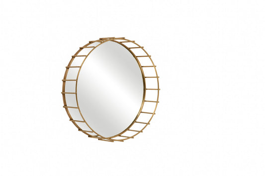 Round Cage Mirror with Linear Design by Niccolo De Ruvo for Brass Brothers