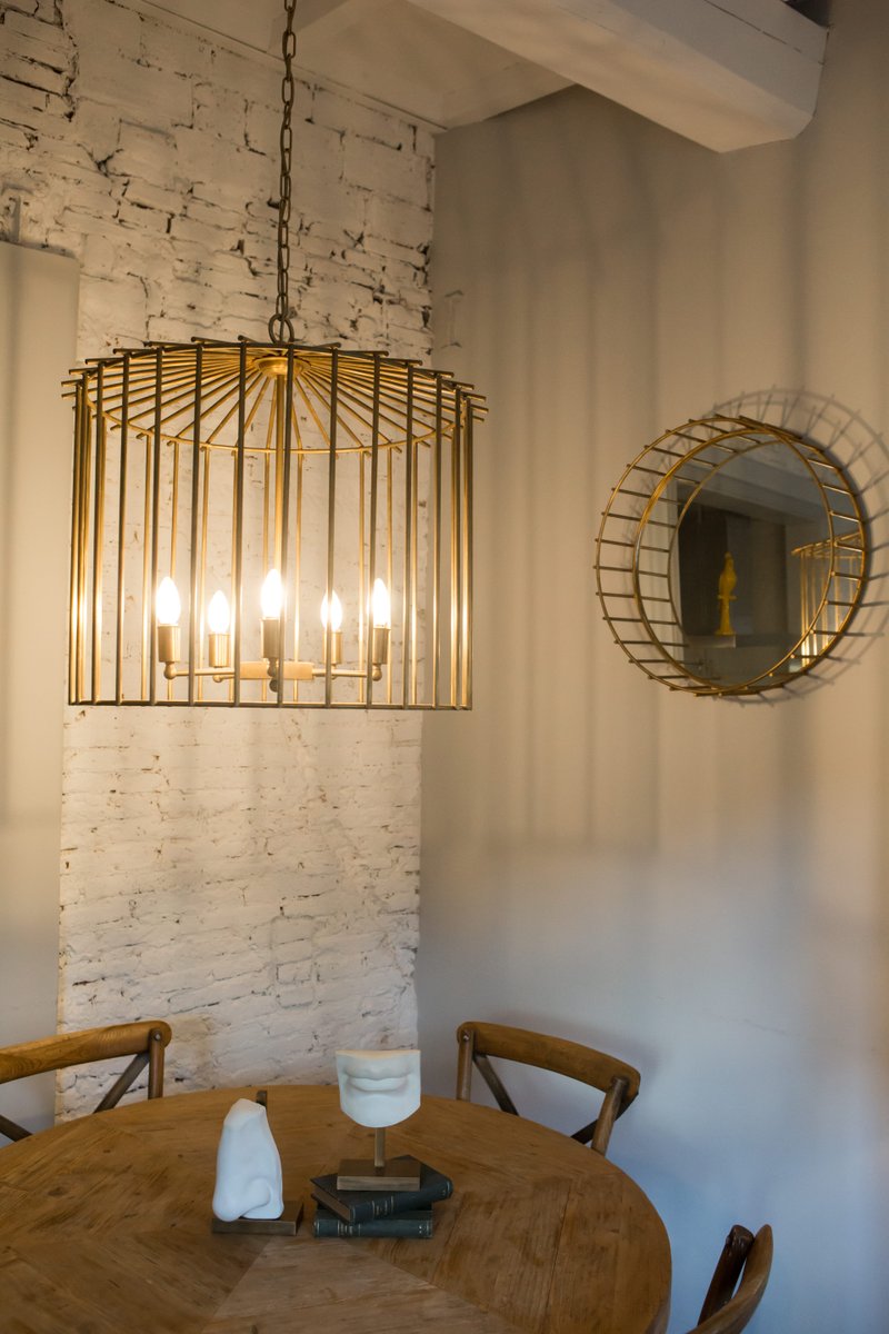 Round Cage Mirror with Linear Design by Niccolo De Ruvo for Brass Brothers