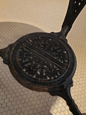 Round Cast Iron Structure Coffee Table With Golden Medallions, Wooden Top & Leather-ZFY-1277850