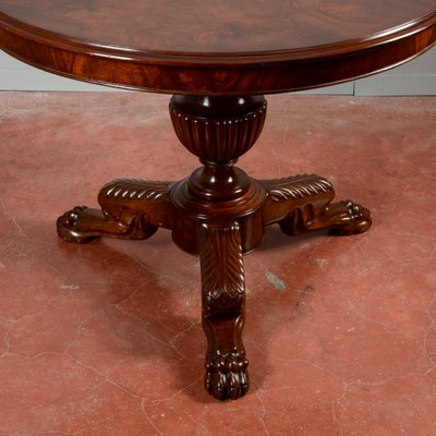 Round Center Table in Walnut with Three Victorian Style Carved Feet-RAQ-2034149