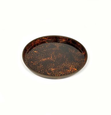 Round Centerpiece Serving Tray in Faux Tortoiseshell and Brass, Italy, 1970s-LYQ-1428354