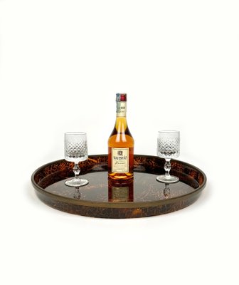 Round Centerpiece Serving Tray in Faux Tortoiseshell and Brass, Italy, 1970s-LYQ-1428354