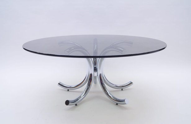 Round Chrome & Smoked Glass Coffee Table, 1970s-KQB-925204