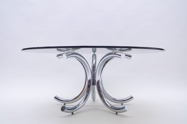 Round Chrome & Smoked Glass Coffee Table, 1970s-KQB-925204