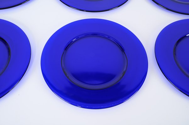 Round Cobalt Blue Murano Glass Dinner Plates, Italy, 1980s, Set of 6-JDR-1704299