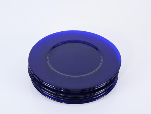 Round Cobalt Blue Murano Glass Dinner Plates, Italy, 1980s, Set of 6-JDR-1704299