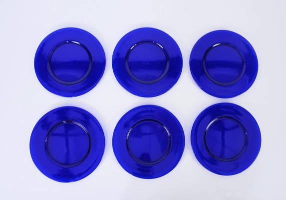 Round Cobalt Blue Murano Glass Dinner Plates, Italy, 1980s, Set of 6-JDR-1704299