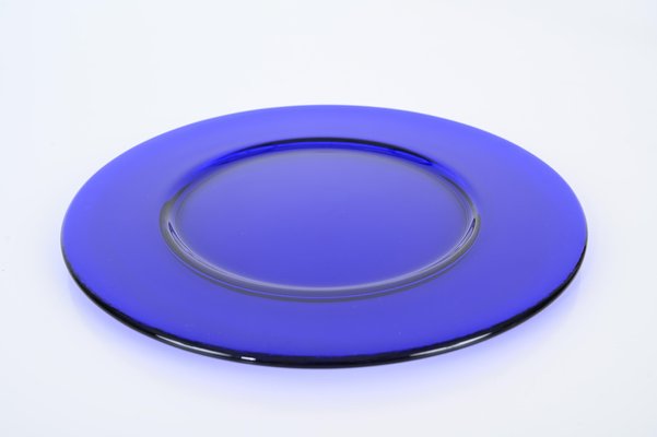 Round Cobalt Blue Murano Glass Dinner Plates, Italy, 1980s, Set of 6-JDR-1704299