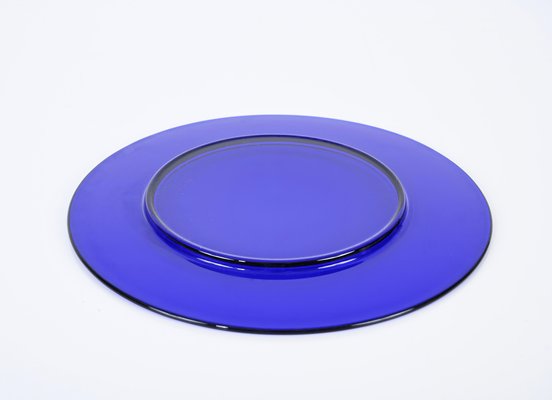 Round Cobalt Blue Murano Glass Dinner Plates, Italy, 1980s, Set of 6-JDR-1704299