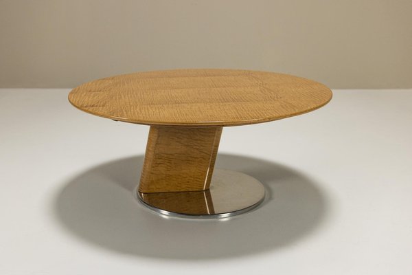 Round Coffee Table in Birds Eye Maple and Aluminum by Sergio Saporiti, Italy, 1980s-UQV-1791009