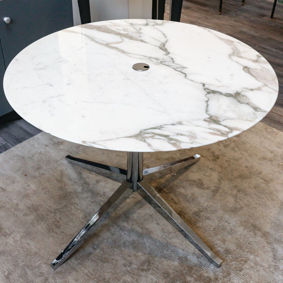 Round Coffee Table in Calacatta Oro Verde Marble by Florence Knoll, 1950s