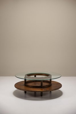 Round Coffee Table in Glass and Teak by Gianfranco Frattini for Cassina, Italy, 1950s-UQV-1790737