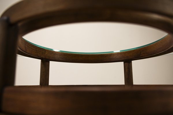 Round Coffee Table in Glass and Teak by Gianfranco Frattini for Cassina, Italy, 1950s-UQV-1790737