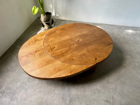 Round Coffee Table in Oak by Pierre Chapo, 1950s-WKI-2023682