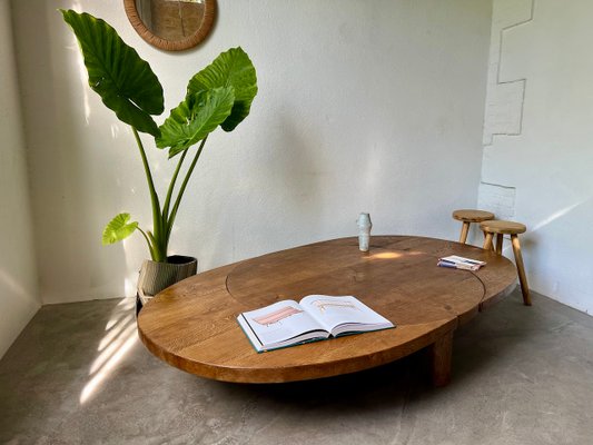 Round Coffee Table in Oak by Pierre Chapo, 1950s-WKI-2023682