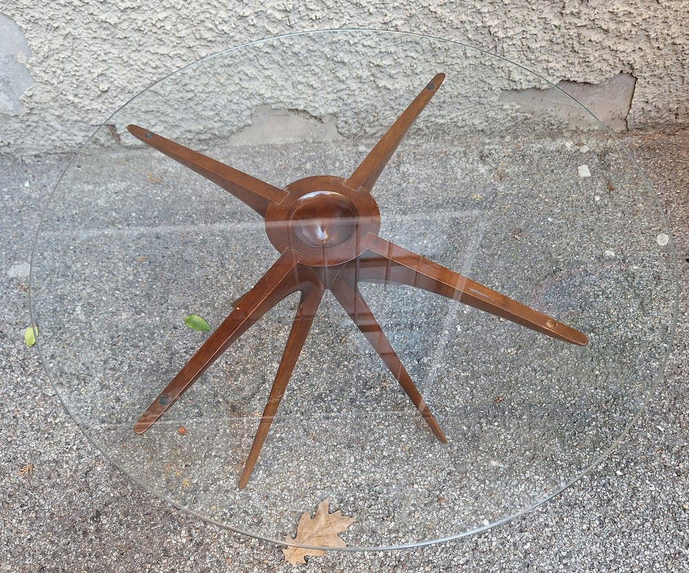 Round Coffee Table in Rosewood & Glass by Cesare Lacca, 1950s