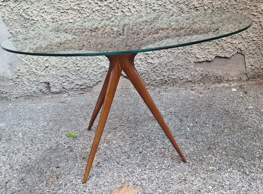 Round Coffee Table in Rosewood & Glass by Cesare Lacca, 1950s