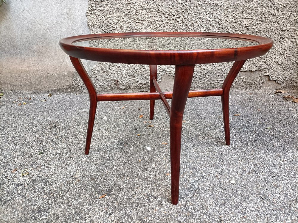 Round Coffee Table in Rosewood & Glass by Cesare Lacca, 1950s