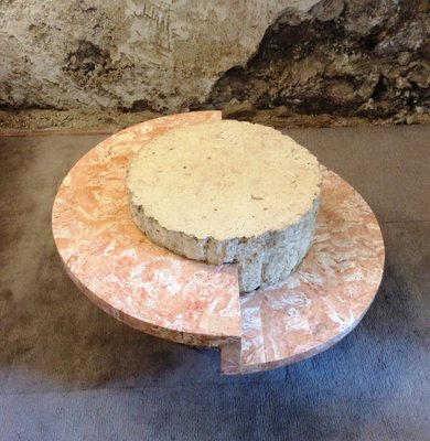 Round Coffee Table in Travertine Veneer from Maitland-Smith, 1970s-MCB-1791894