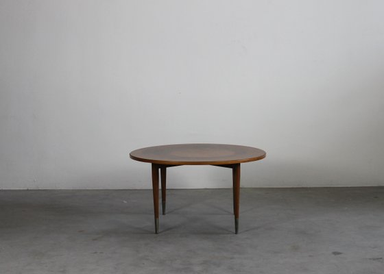 Round Coffee Table in Walnut and Metal attributed to Gio Ponti, Italy, 1950s-IVC-2017175