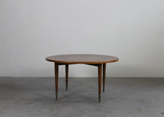 Round Coffee Table in Walnut and Metal attributed to Gio Ponti, Italy, 1950s-IVC-2017175