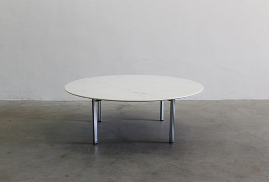 Round Coffee Table in White Marble and Metal by Florence Knoll for Knoll, Italy, 1955