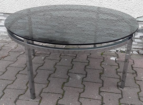 Round Coffee Table with Chromed Metal Frame and Smoked Glass Top, 1970s-HOI-1091979