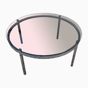 Round Coffee Table with Chromed Metal Frame and Smoked Glass Top, 1970s-HOI-1091979