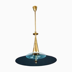 Round Crystal and Brass Chandelier by Max Ingrand for Fontana Arte, 1940s-MBH-1031618