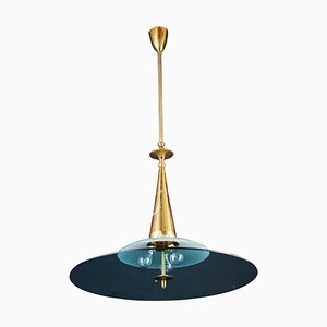 Round Crystal and Brass Chandelier by Max Ingrand for Fontana Arte, 1940s-MBH-1031863