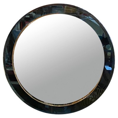 Round Crystal Art Wall Mirror, Italy, 1960s-YUW-1293635