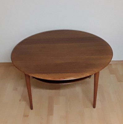 Round Danish Teak Minerva Coffee Table with Reed Storage Compartment by Peter Hvidt & Orla Molgaard-Nielsen for France & Son, 1960s-HOI-1408703