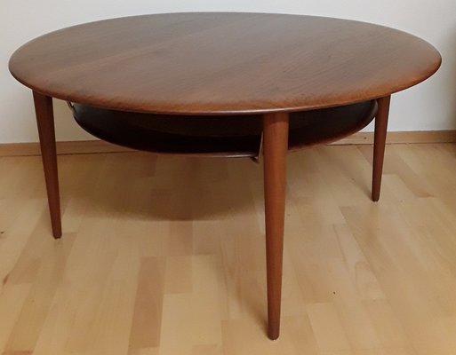 Round Danish Teak Minerva Coffee Table with Reed Storage Compartment by Peter Hvidt & Orla Molgaard-Nielsen for France & Son, 1960s-HOI-1408703