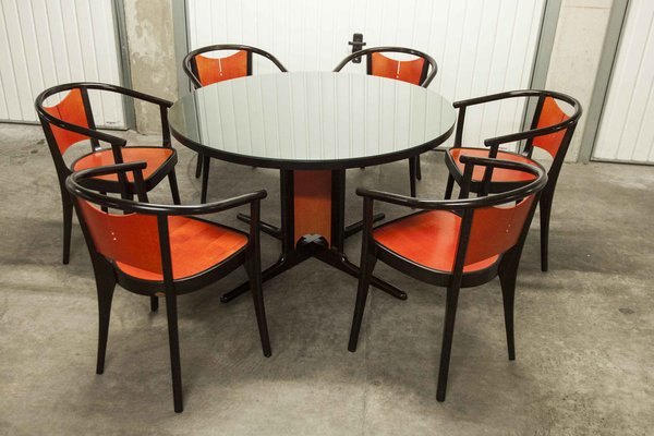 Round Dining Table & Armchairs, Set of 7-VQY-1371588