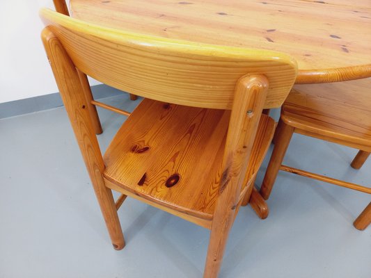 Round Dining Table & Chairs in Pine, 1970s, Set of 5-AHO-1736964