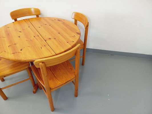 Round Dining Table & Chairs in Pine, 1970s, Set of 5-AHO-1736964