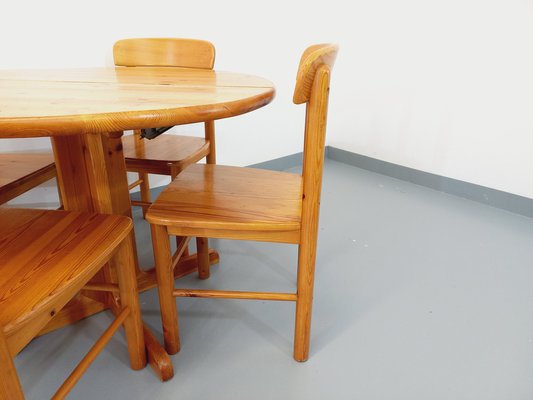 Round Dining Table & Chairs in Pine, 1970s, Set of 5-AHO-1736964