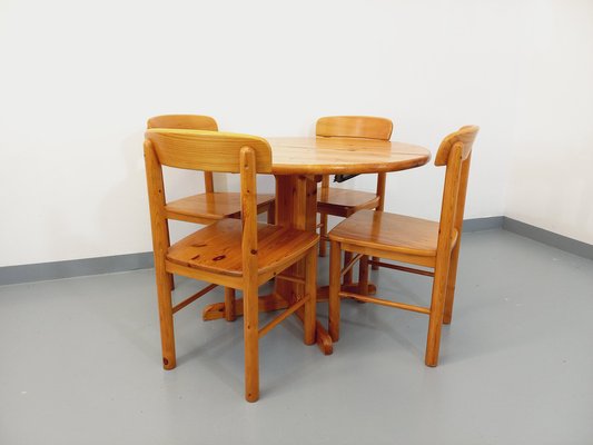 Round Dining Table & Chairs in Pine, 1970s, Set of 5-AHO-1736964