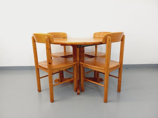 Round Dining Table & Chairs in Pine, 1970s, Set of 5-AHO-1736964