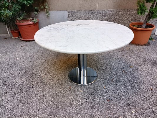 Round Dining Table in Crome Iron with White Carrara Marble Top, 1980s-OHK-1787062