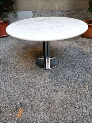 Round Dining Table in Crome Iron with White Carrara Marble Top, 1980s-OHK-1787062