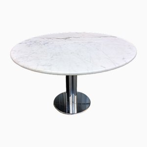 Round Dining Table in Crome Iron with White Carrara Marble Top, 1980s-OHK-1787062