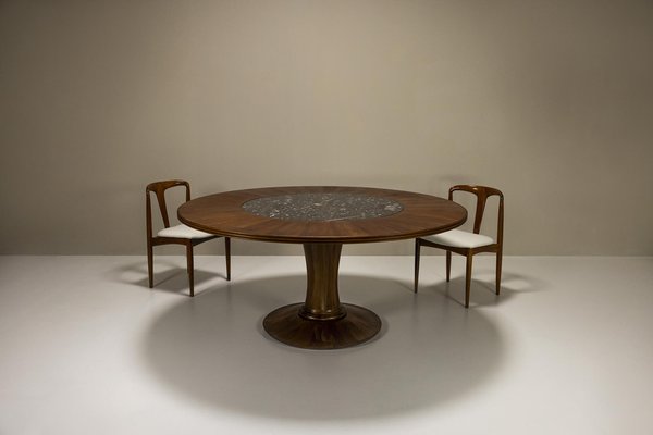 Round Dining Table in Mahogany and Terrazzo, Italy, 1950s-UQV-1768401