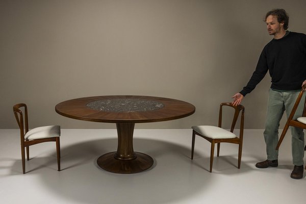 Round Dining Table in Mahogany and Terrazzo, Italy, 1950s-UQV-1768401