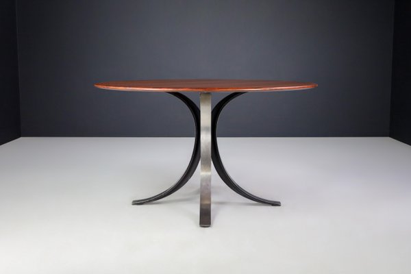 Round Dining Table in Walnut & Steel attributed to Osvaldo Borsani and Eugenio Gerli for Tecno, 1965-TRW-1797112