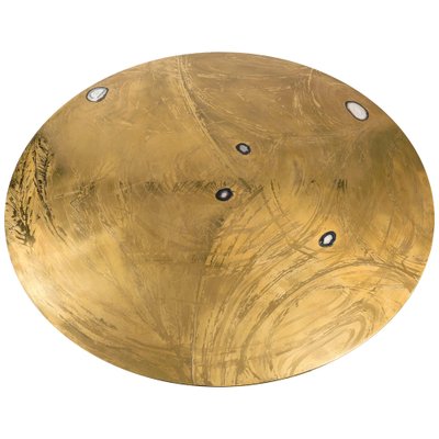 Round Etched Brass Dining Table with Inlay in Agates from VDL, 1980s-NJJ-955149