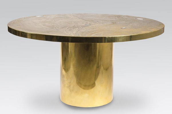 Round Etched Brass Dining Table with Inlay in Agates from VDL, 1980s-NJJ-955149