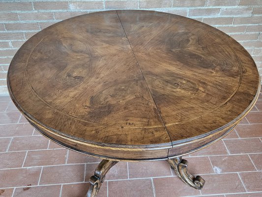 Round Extendable Dining Table in Burl Walnut, Italy, 1930s-ZUW-1799594