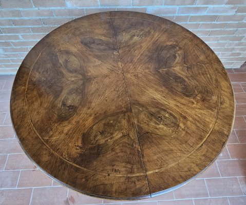 Round Extendable Dining Table in Burl Walnut, Italy, 1930s-ZUW-1799594