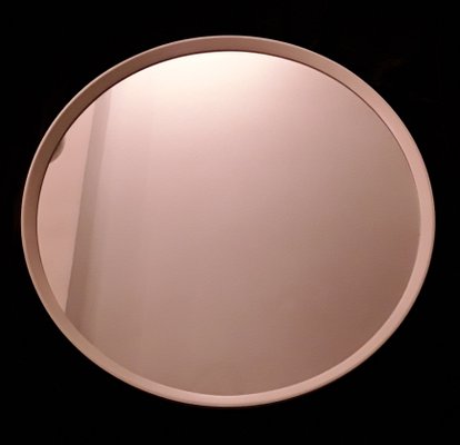 Round Flat Wall Mirror with a Slim Frame in White Painted Wood, 1970s-HOI-1072847